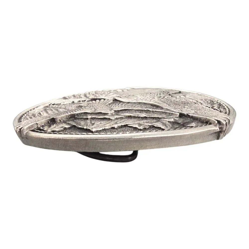 Eagle Belt Buckle Oval Pewter Flying Spreading Wings Mountain Scene by Heritage